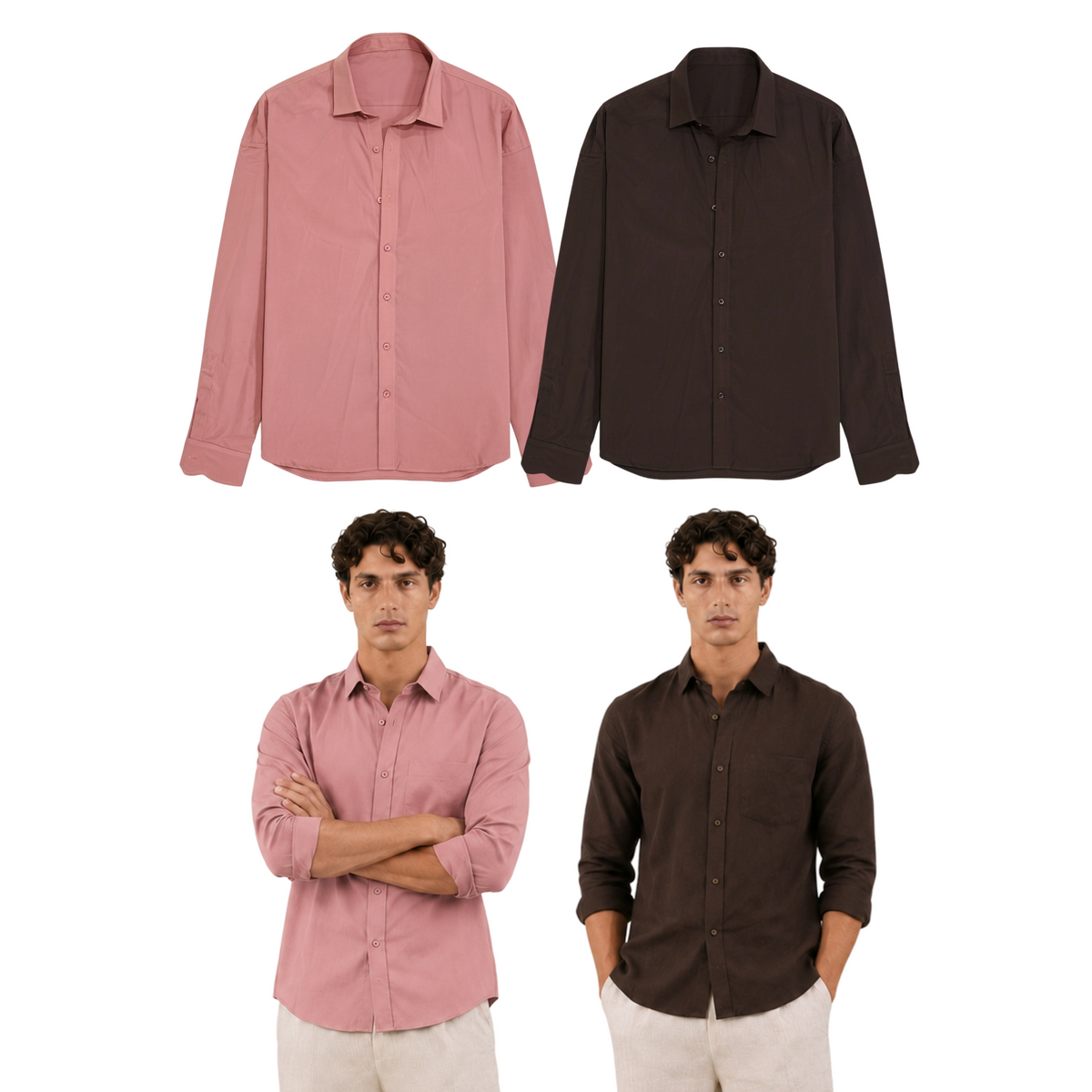 Dusty rose and coffee bean shirt duo