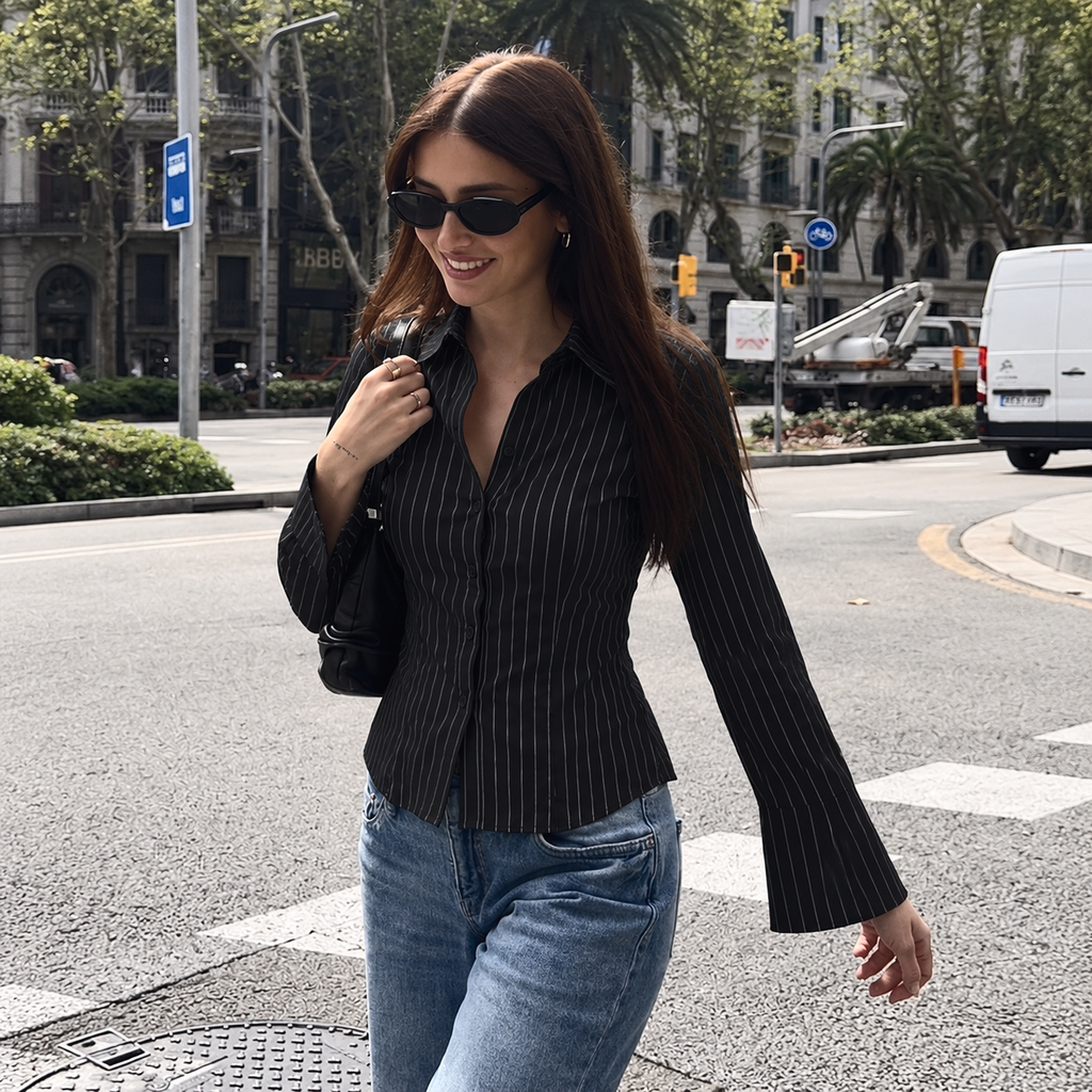 Black Pinstripe Shirt