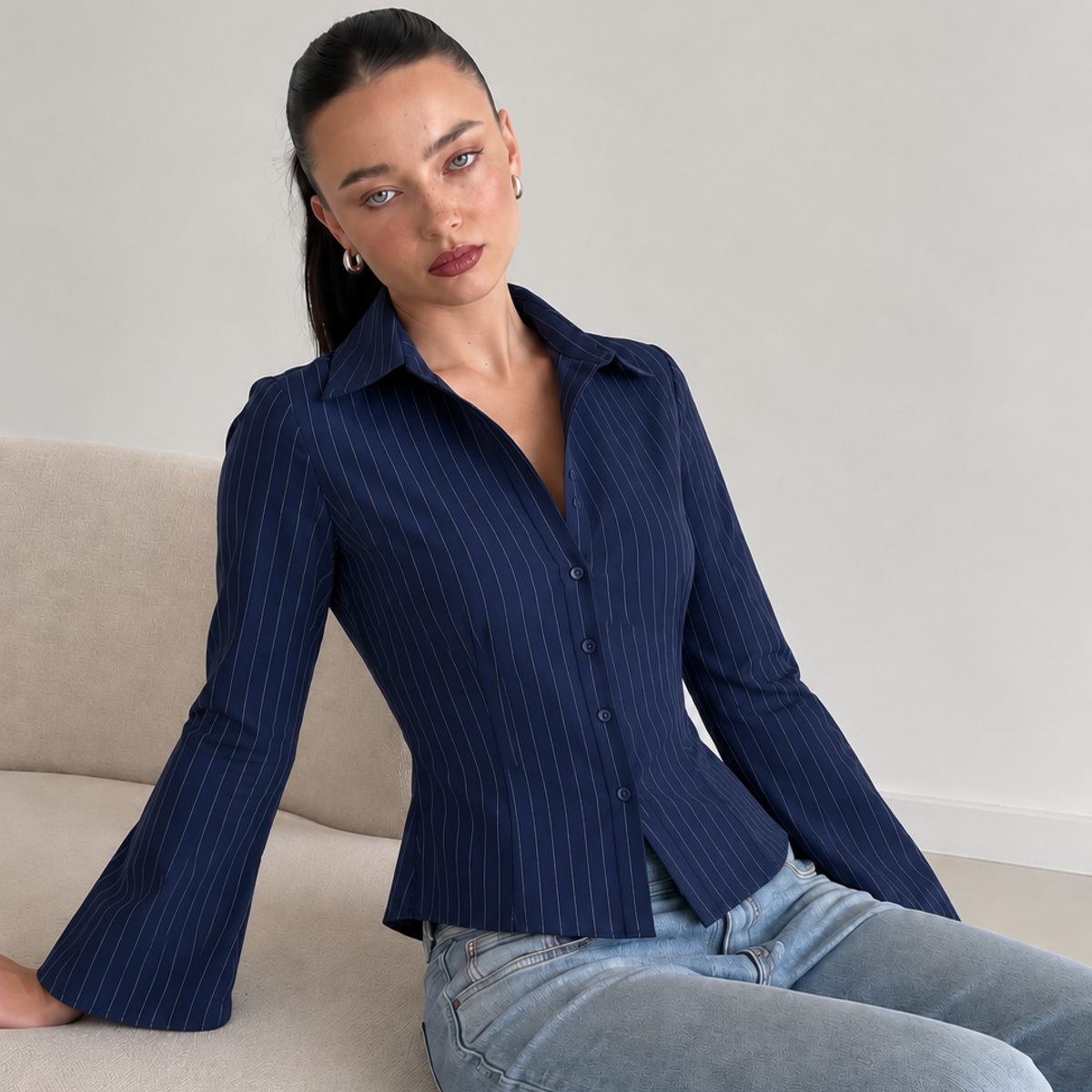 Navy Blue Pinstripe Shirt
