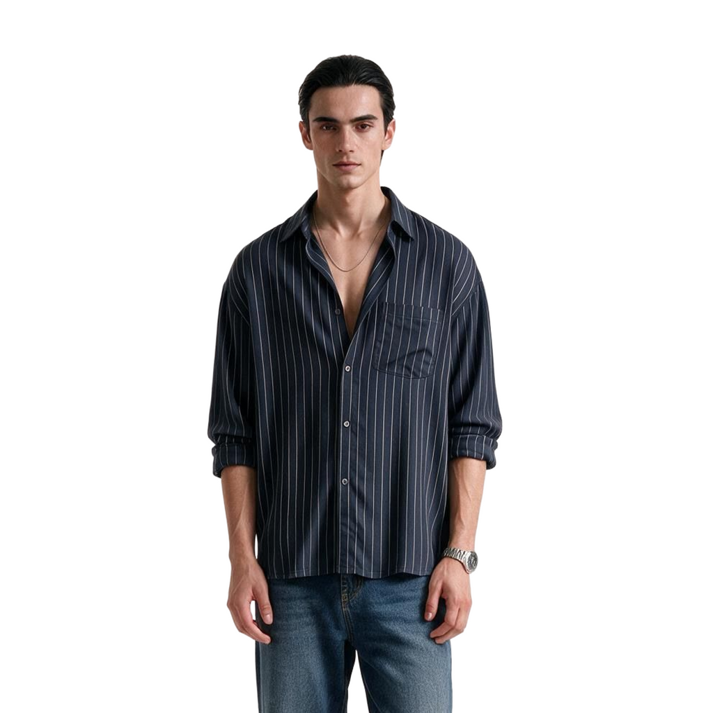 Navy Blue Pinstripe Shirt