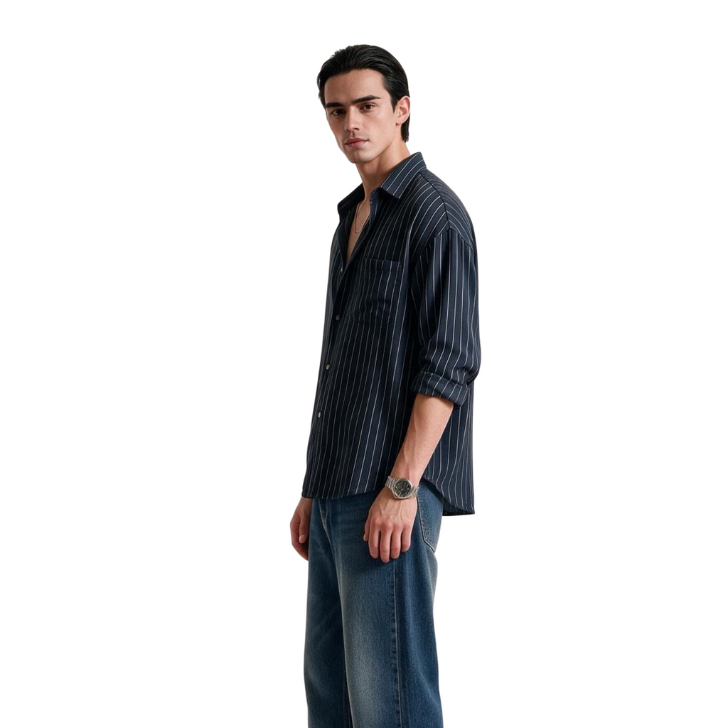 Navy Blue Pinstripe Shirt