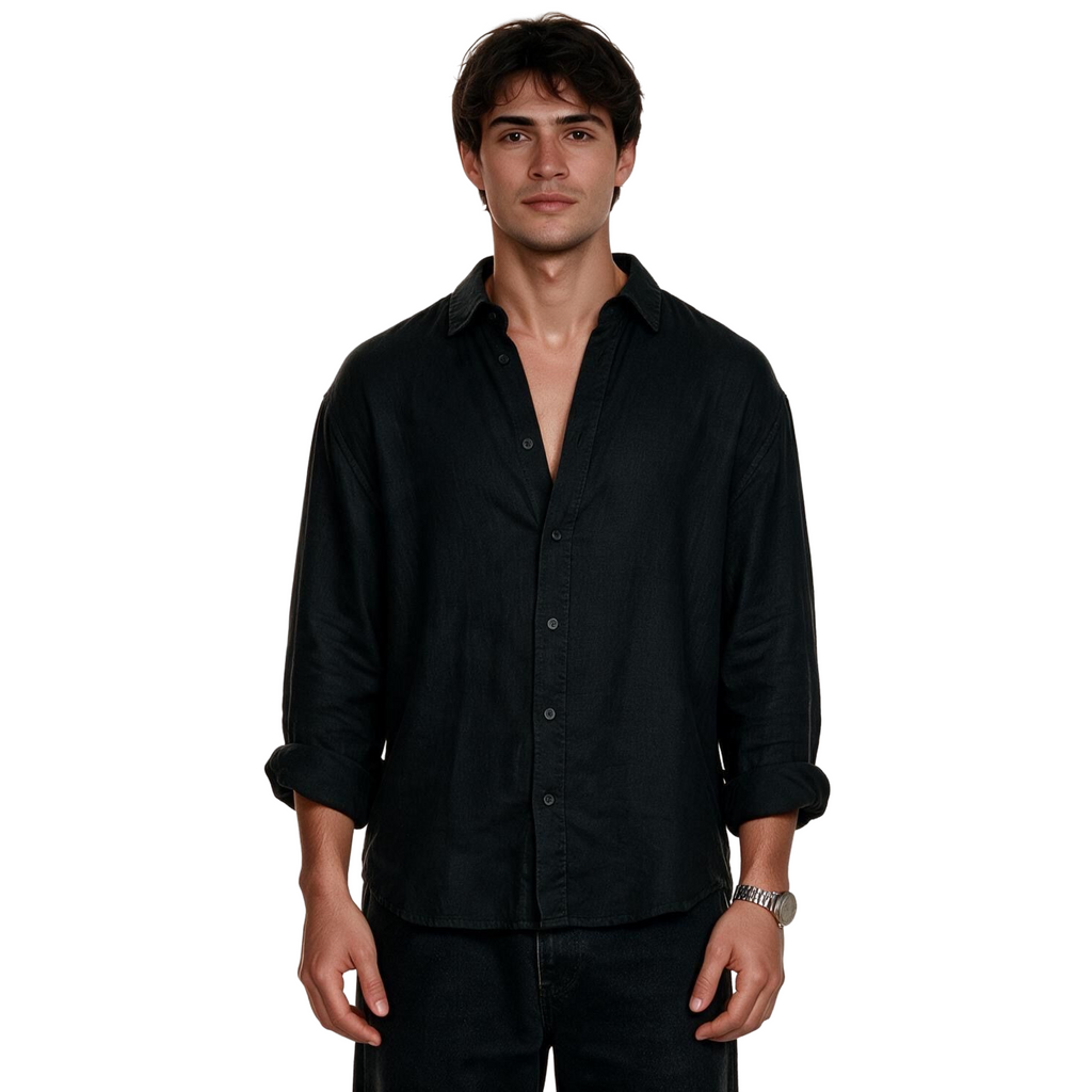 Black 100% Linen Shirt